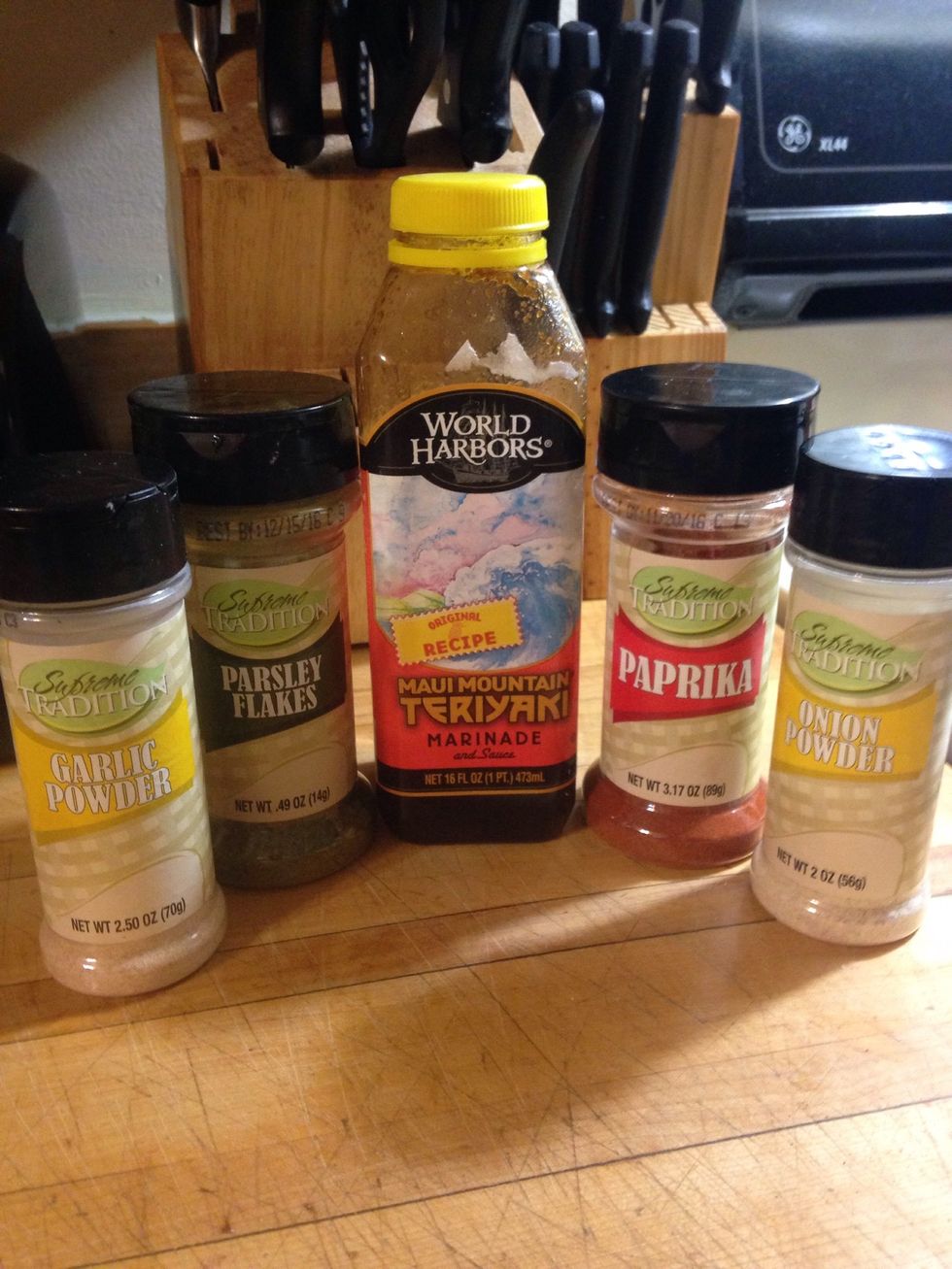 Here are the seasoning that I used for this dish. I season my food to taste and the one thing that is very important is to not overly salt or season the product