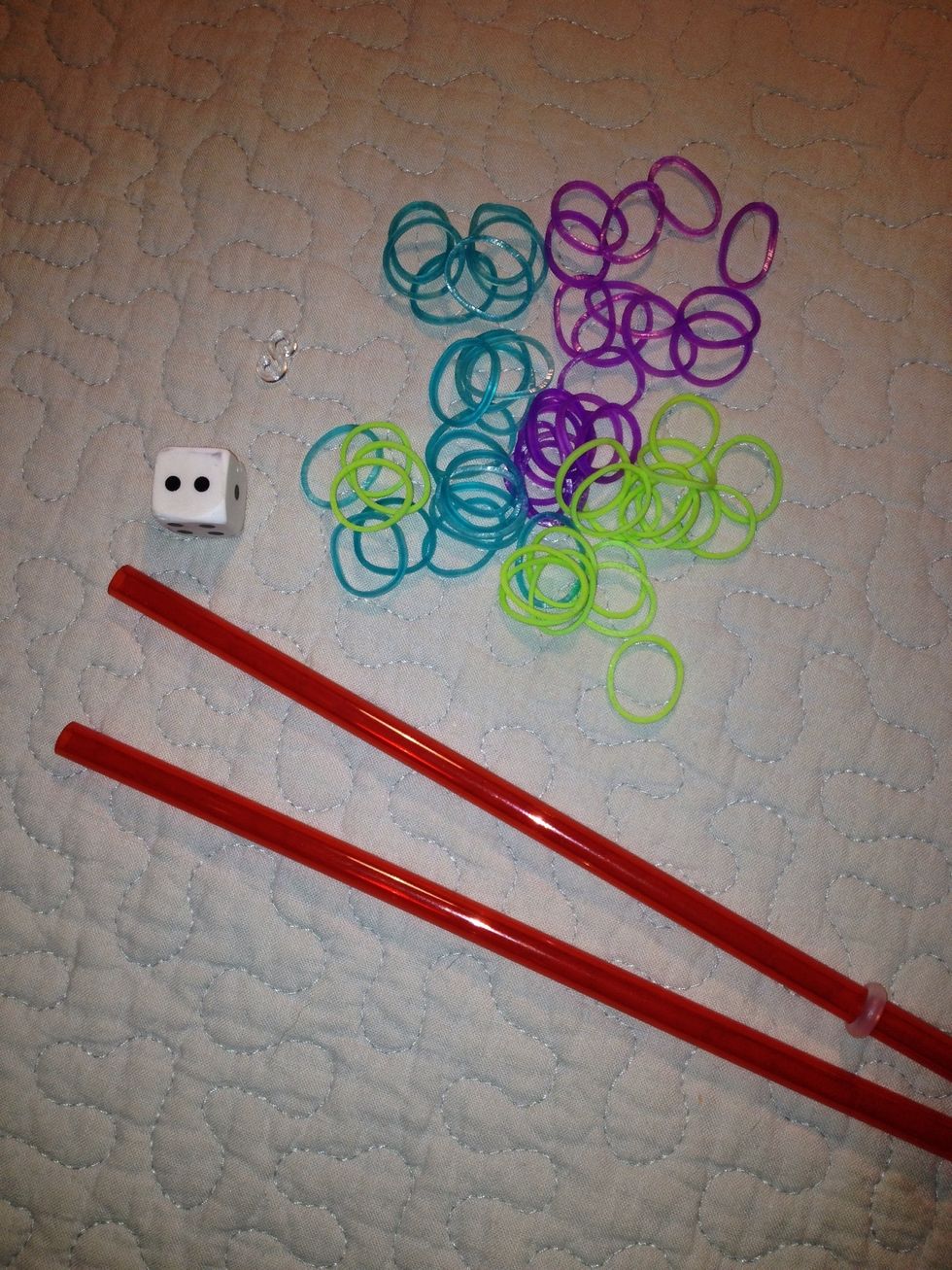 Here are the supplies I list: 1 s clip, about 58 bands in 3 colors, 2 hard plastic straws and an eraser.