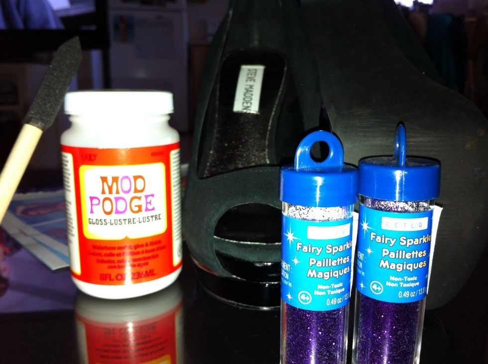 Here are the supplies. You can pick any color glitter - I chose a vibrant purple.