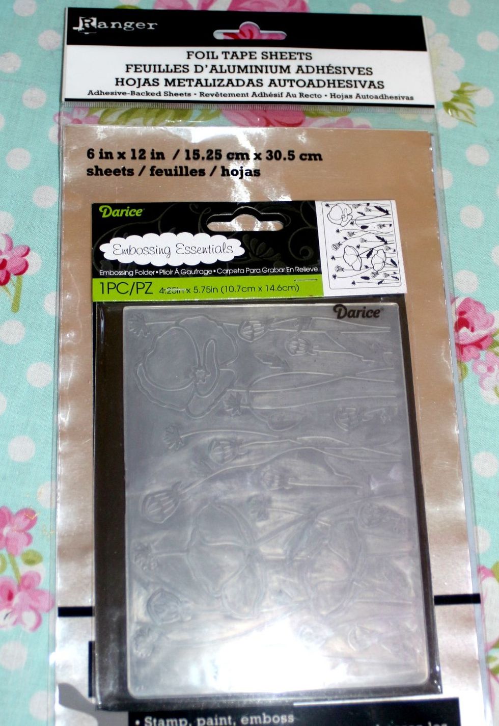 Here are the supplies you will need. I used Ranger foil tape sheets but you can use metal tape from the hardware store. You will also need an embossing folder.