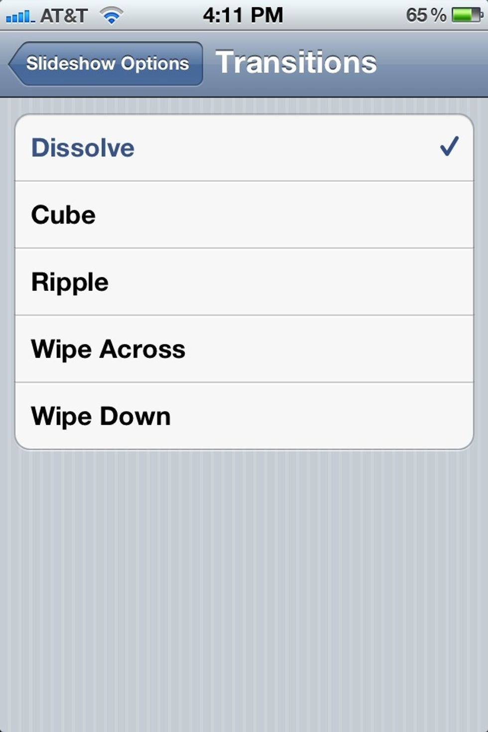 Here are the transition options.