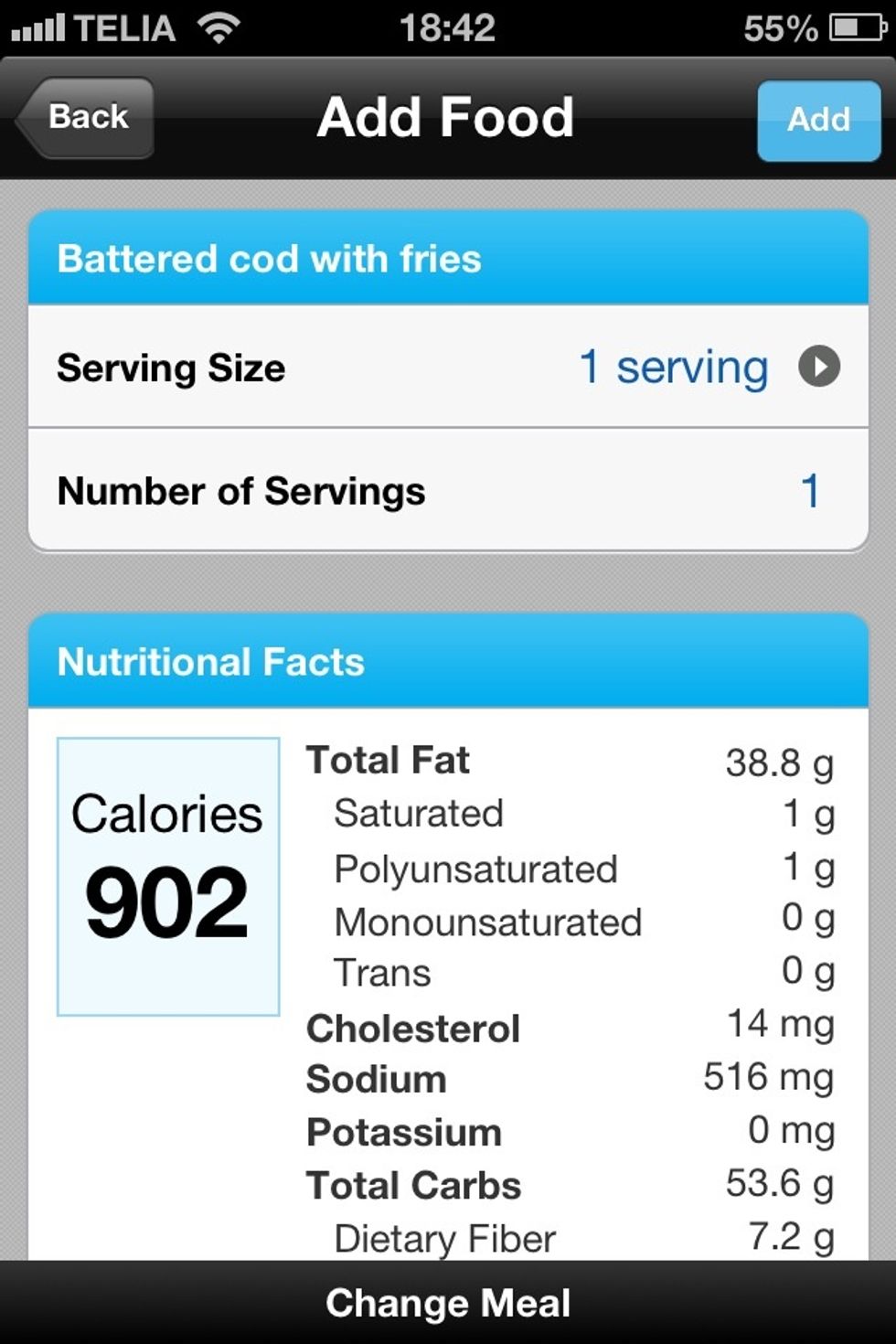 Here are the values for battered cod and chips. Frying food in fat is not only majorly calorific but high in fat too. Also high in cholesterol.