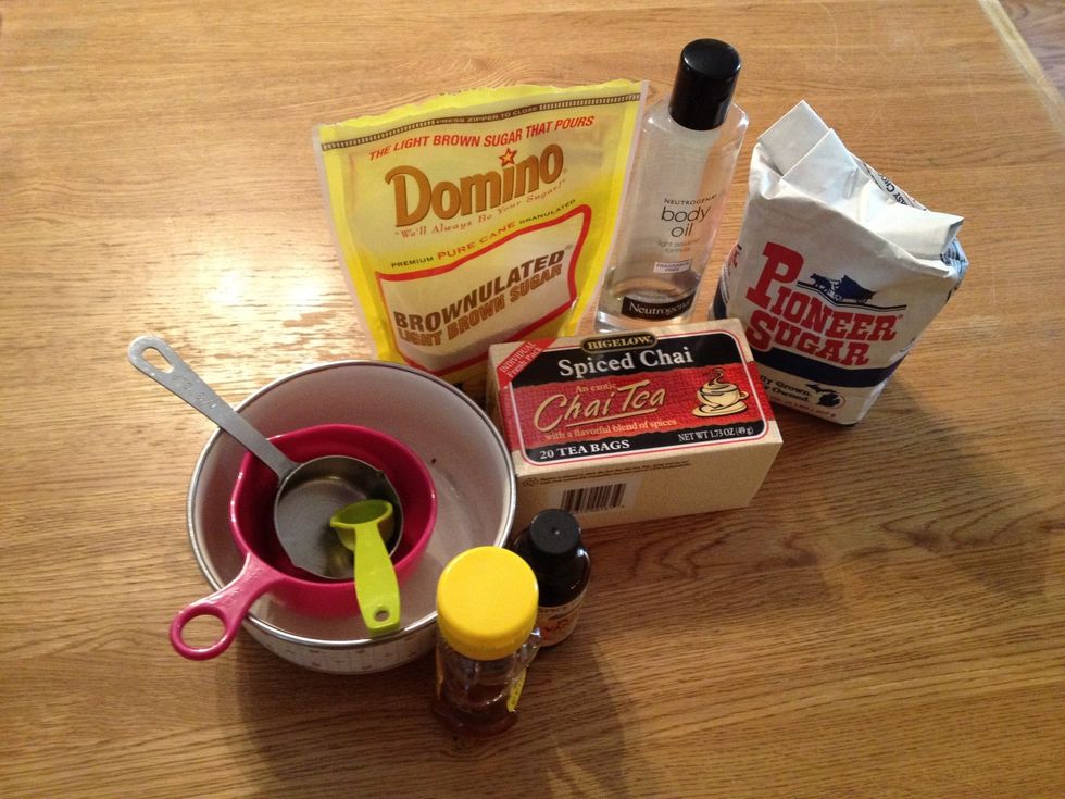 Here are your ingredients. This take less than 5 minutes and makes your skin feel wonderful! It's not oily like many of the other homemade scrubs I have tried.