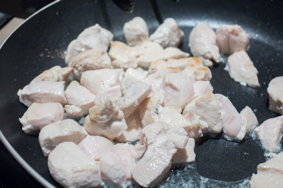 Here chicken is more or less cooked - this will be cooked further in the crockpot so don't stress too much if its still slightly pink.