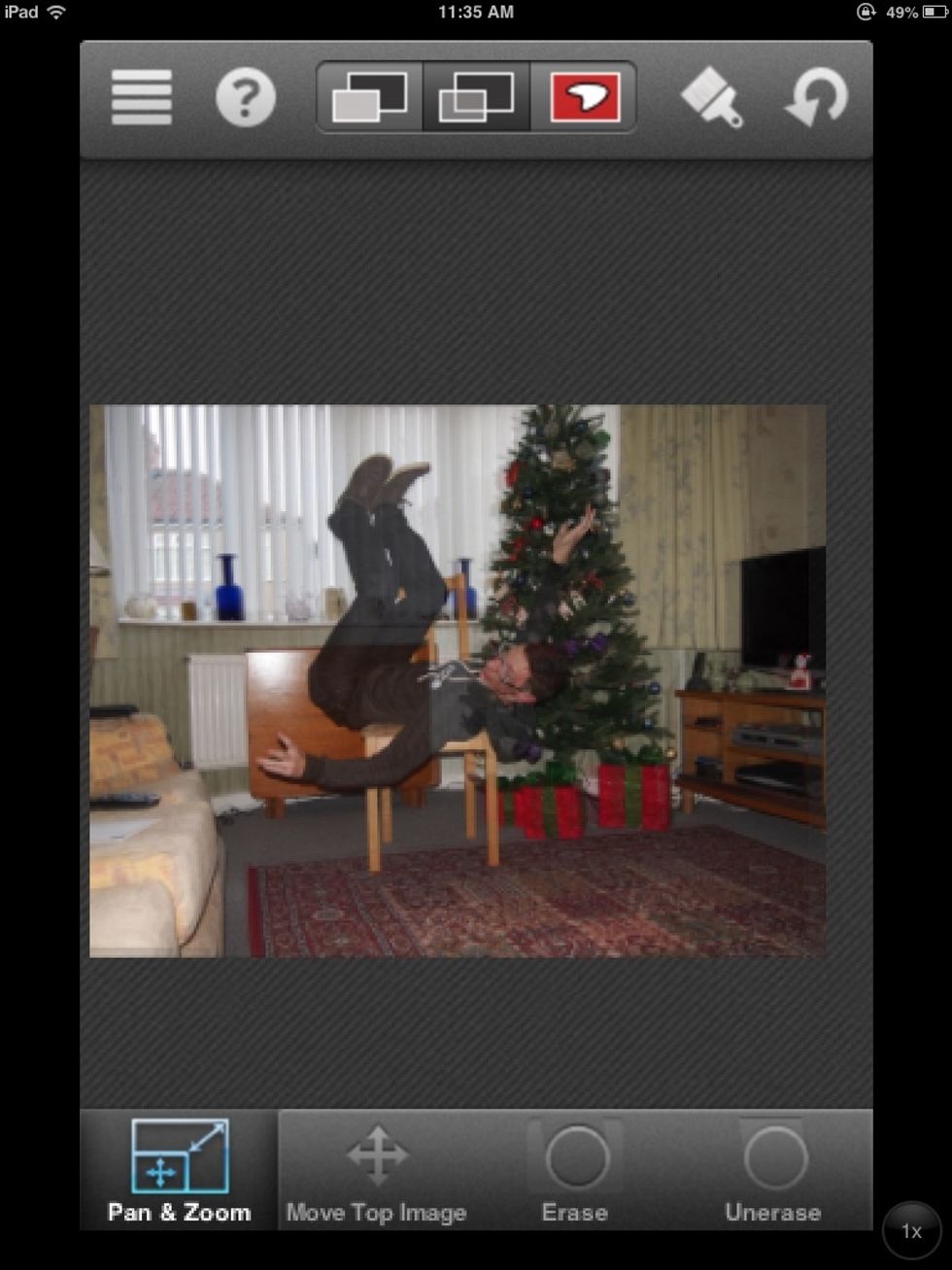 Here I have aligned my images and can now begin the erase process which is access through the buttons at the base of the page.