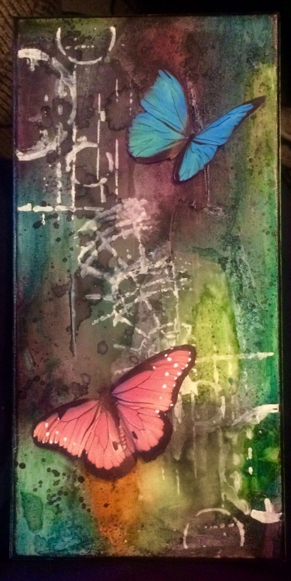 Here I have my butterfly printables cut out and I've enhanced them with black pen and also used a white Signo pen to enhance the white details on the butterflies.