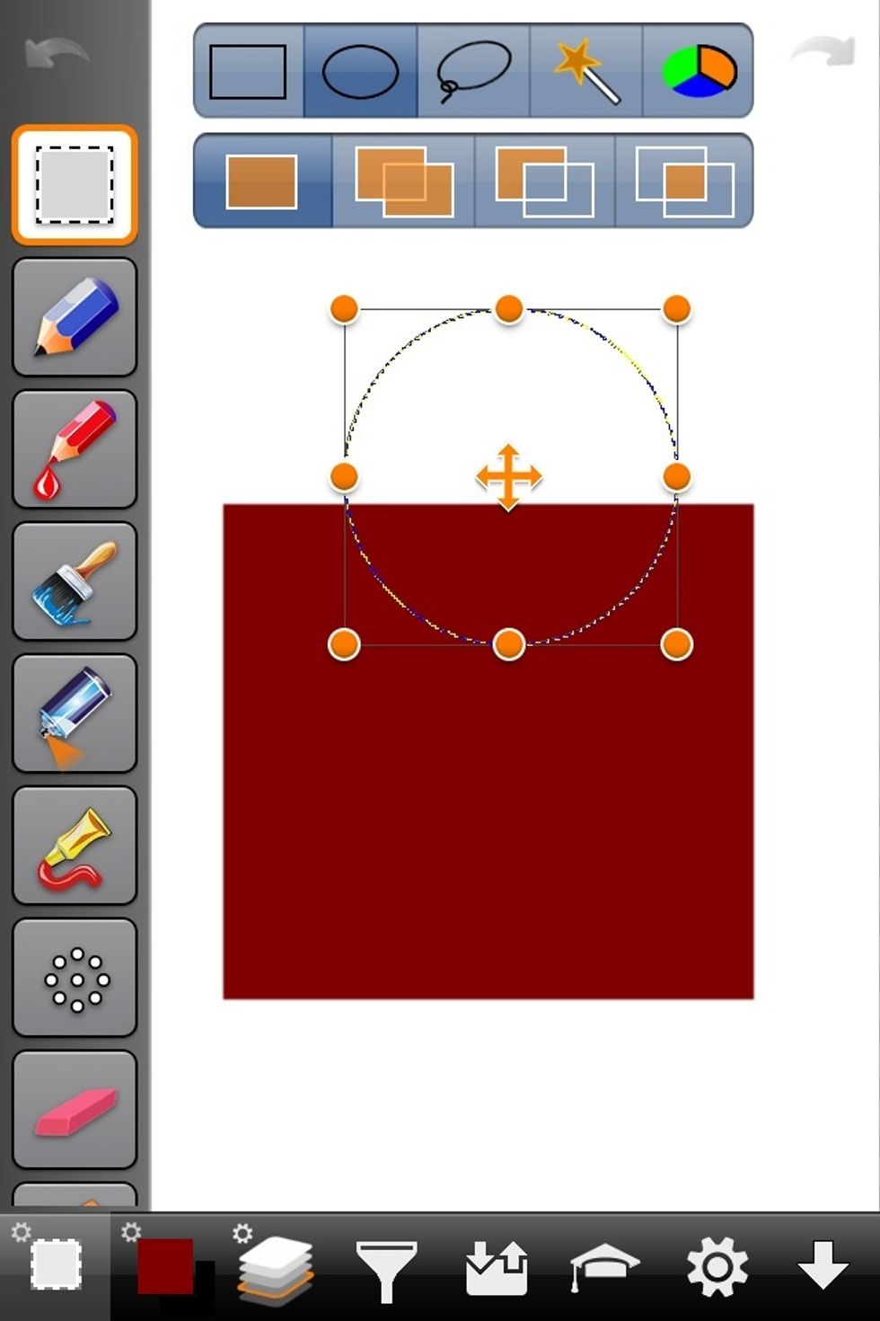 Here I'll make a circle with the circle selection tool (see top of image).