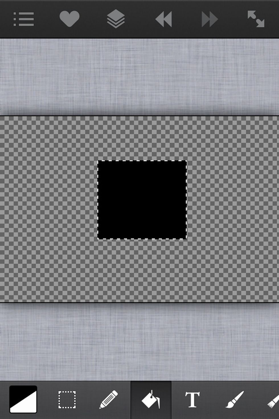 Here I used the selection tool and filled in a square black. Now we're going to distort this square.