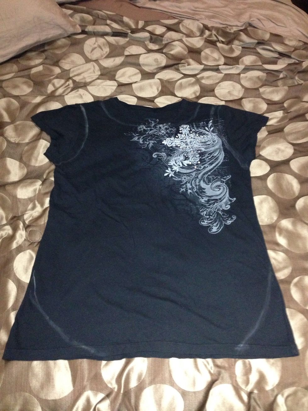 Here I've drawn where I want to cut with the chalk. I can't cut a straight line to save my life! So I used chalk to keep from butchering the shirt! \ud83d\ude33\ud83d\ude06