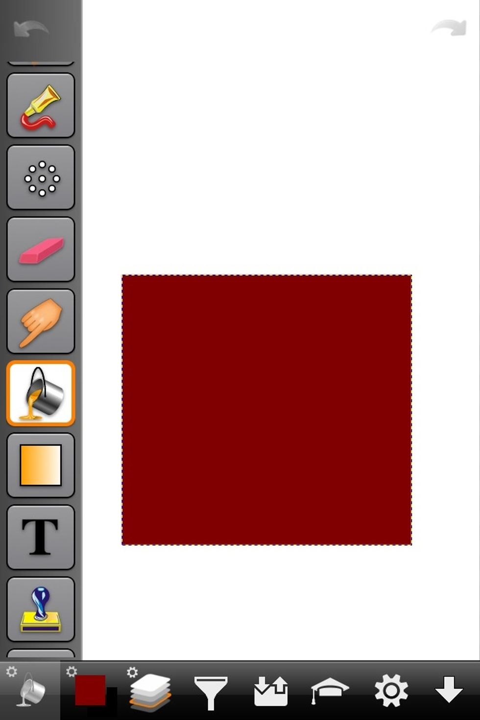 Here I've fill the selected area with maroon. Because this area is selected its the only area on the image I can fill. If I tried to fill the non-selects area nothing would happen because it's "off".