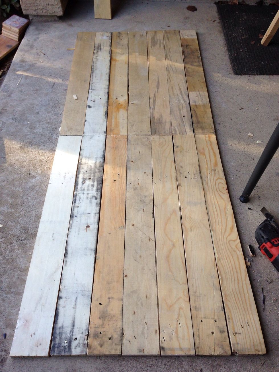 Here I've laid out all of the boards and tried to match them together in pairs according to size. Keep in mind that this wasn't exact science. Much of it was just eye-balled.