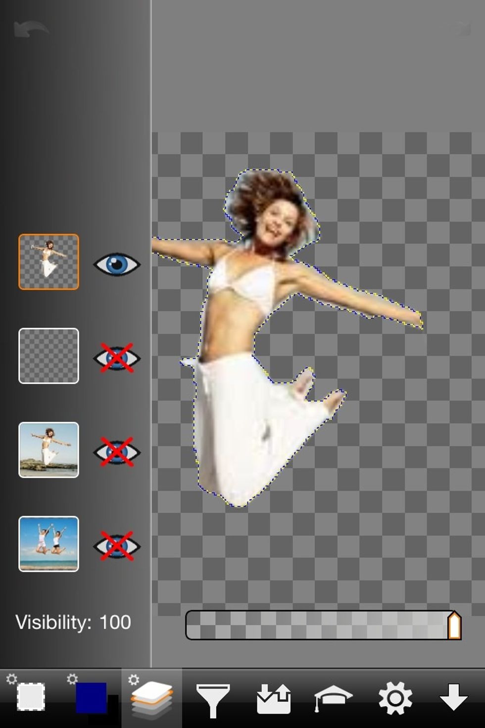 Here I've made all the layer invisible except for the layer I just pasted the girl on.