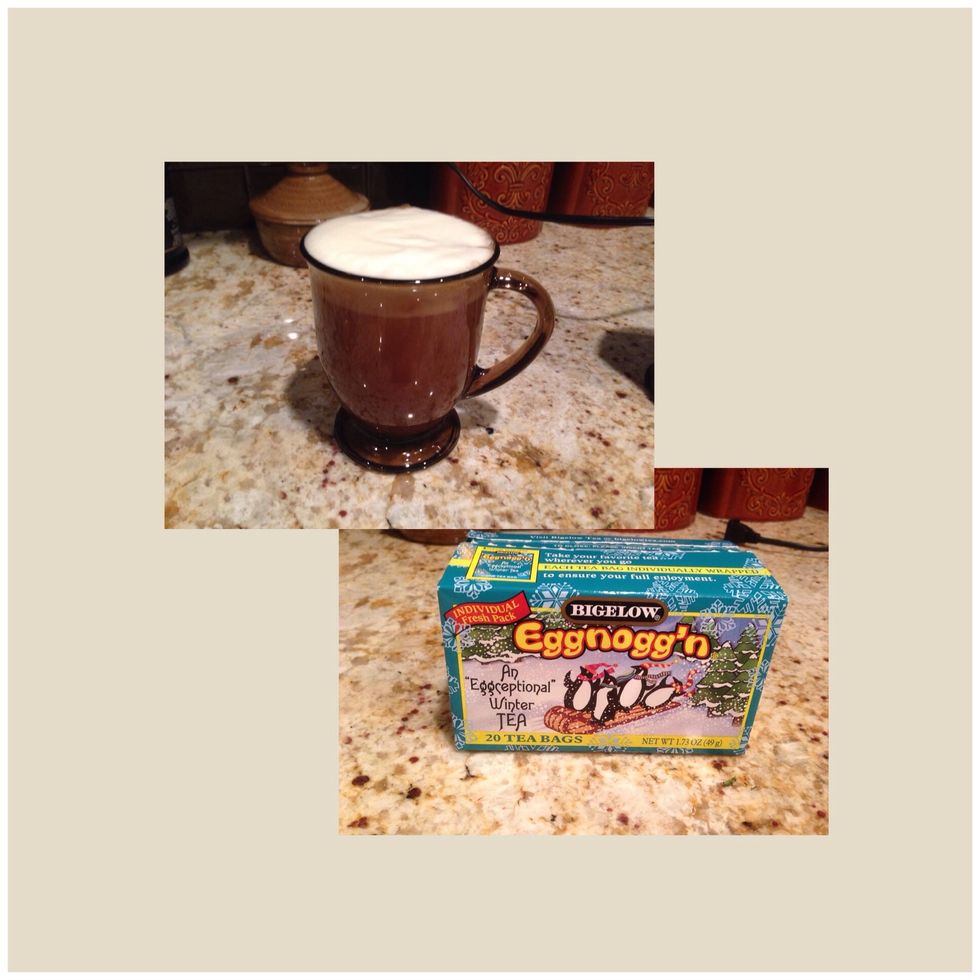 Here I've used cold egg nog froth to top egg nog tea over ice. Very special iced tea with just a hint of nog.