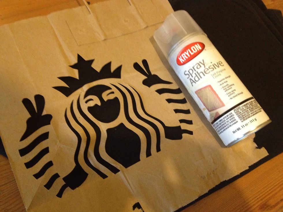 Here I will take my adhesive and spray back side of stencil. Just use enough so it can stick to T.