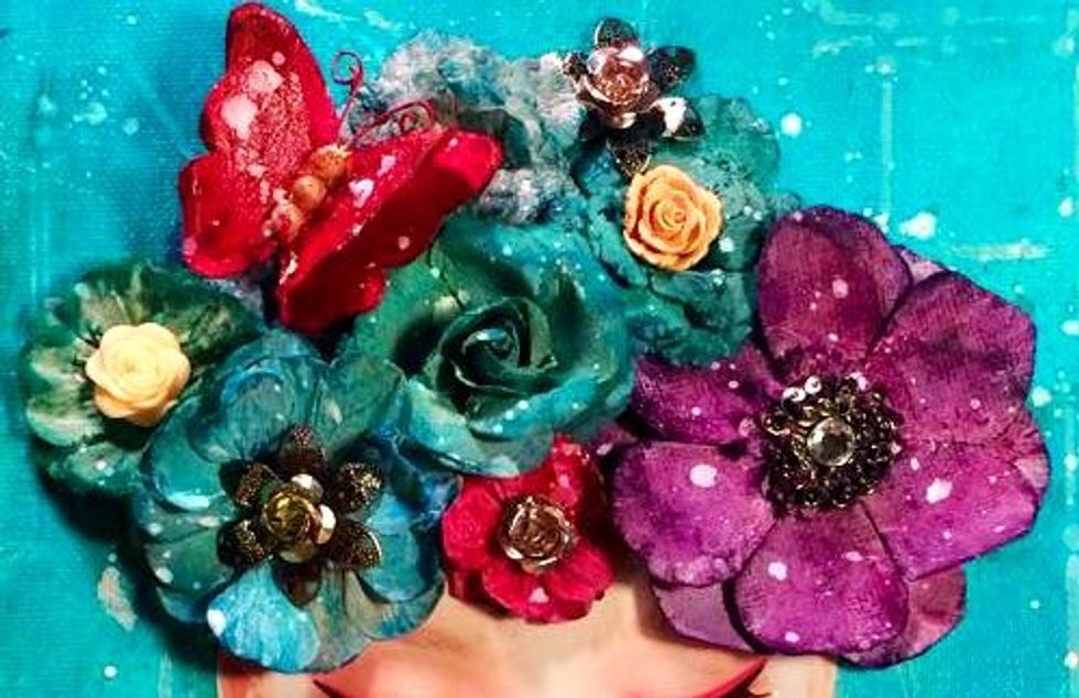 Here is a close up of the gorgeous colored flowers and embelishments. I love the colors and the depth and dimension created by using the Art Anthology paints and mists.
