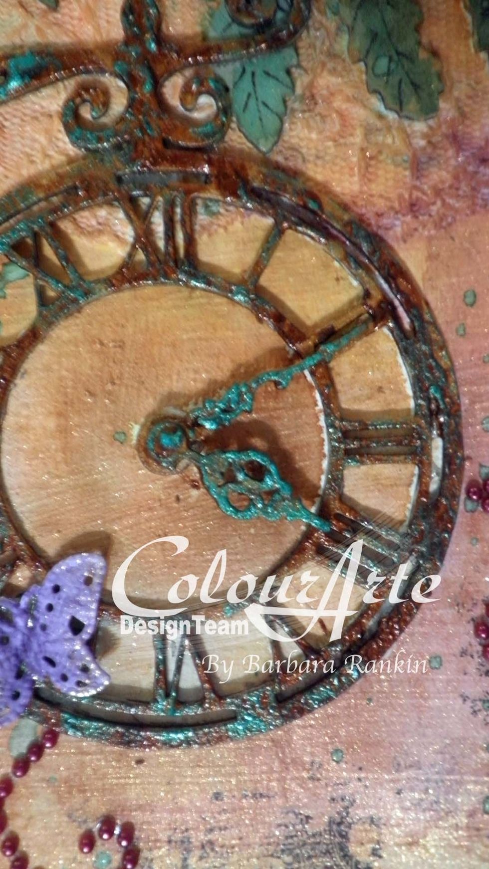 Here is a closeup of the Guatamalan Green dimensional paint added to give my clock the desired patina.