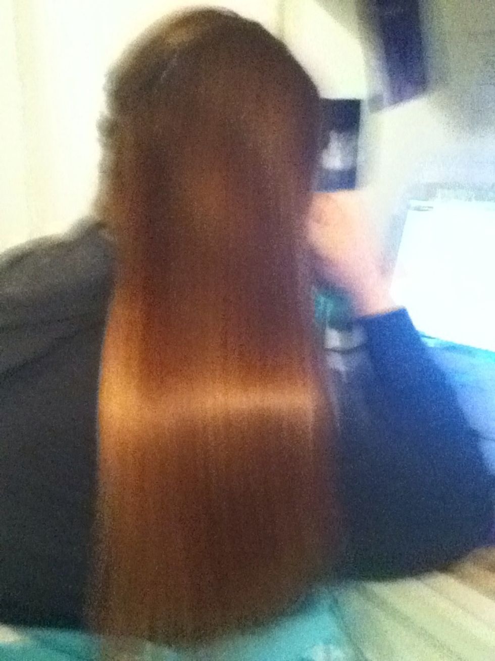 Here is a picture of when I used it in my moms hair, she is a brunette but the picture is all wacky, I also straightened it afterwards and it looks great! She uses the Honey I'm Strong sham/con