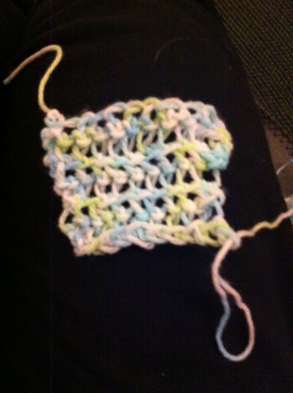 Here is a very small square. The one edge is really uneven, sorry about that. You can count your stitches and that will help.