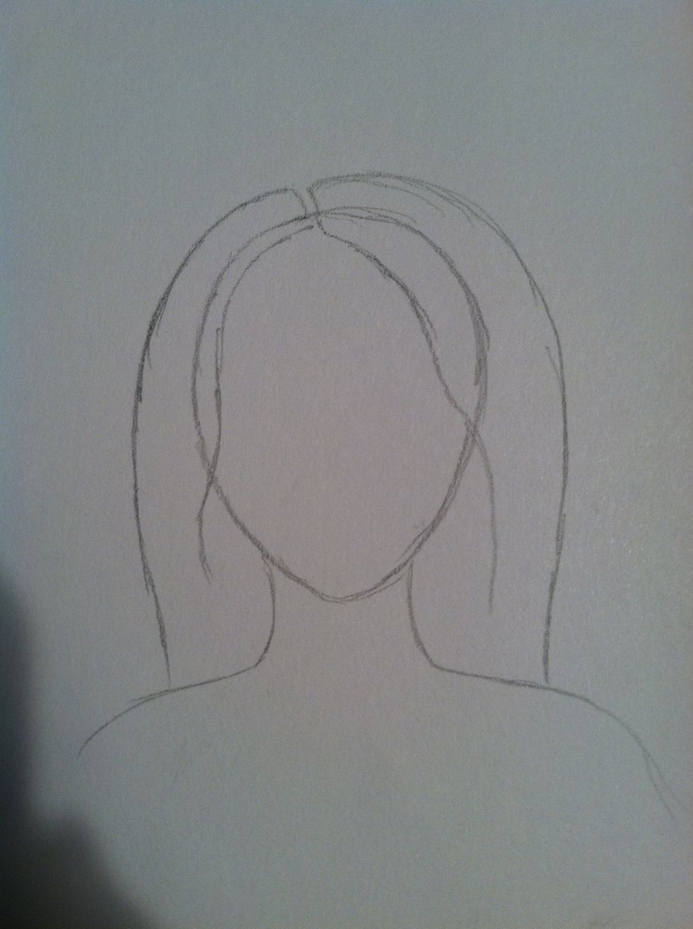 Here is an outline of hair. Note that it follows the curve of the head since your hair naturally just hangs off of your head.