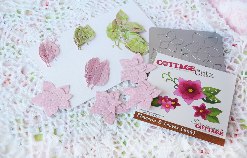 Here is how I put the flower together. The flower has 3 pieces. I die cut them out with paper.