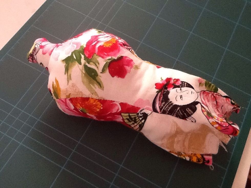 Here is mine stuffed. It is quite full, and you want to make sure that it isn't floppy, so get right into those nooks and crannies.