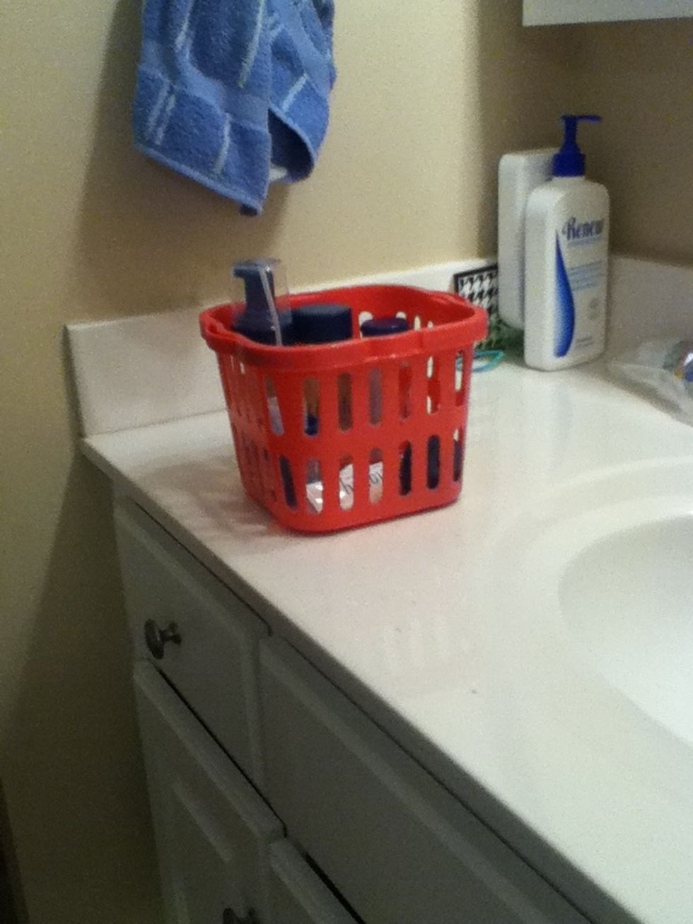 Here is my basket that I keep my skin care product in. I got this basket from target for 1 dollar.