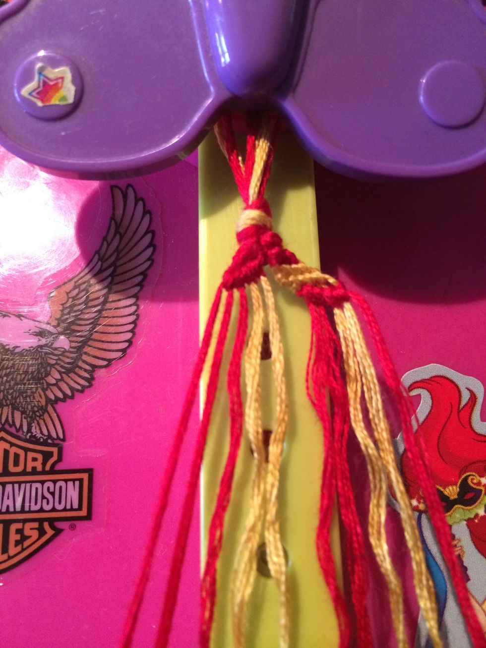 Here is the 2nd row. Grab the gold string and way your way across again.