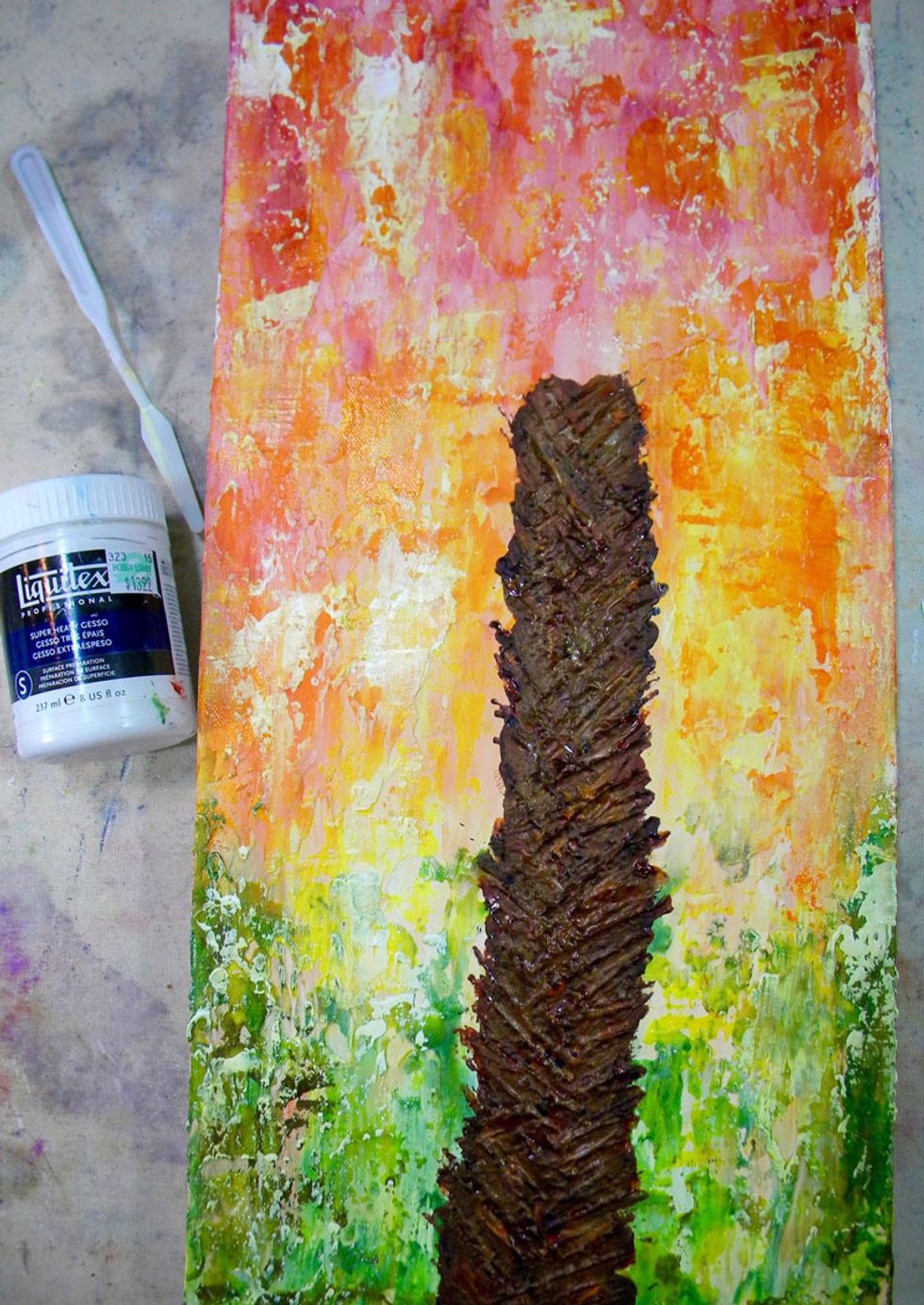 Here is the canvas so far.  I love all the texture and movement created using the Impasso technique. Time for the leaves.