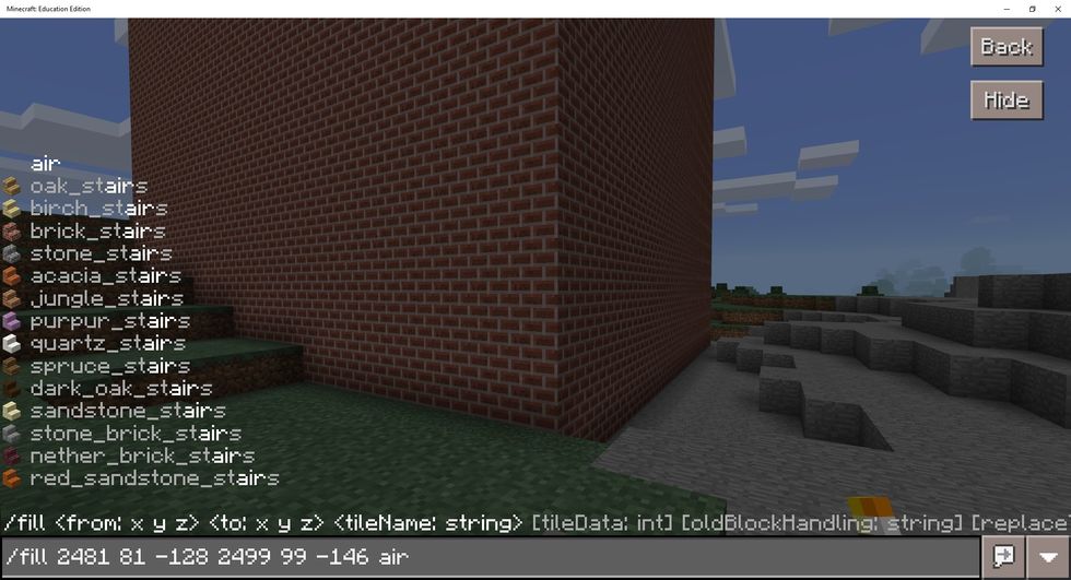 How to use /fill command in minecraft education edition B+C Guides