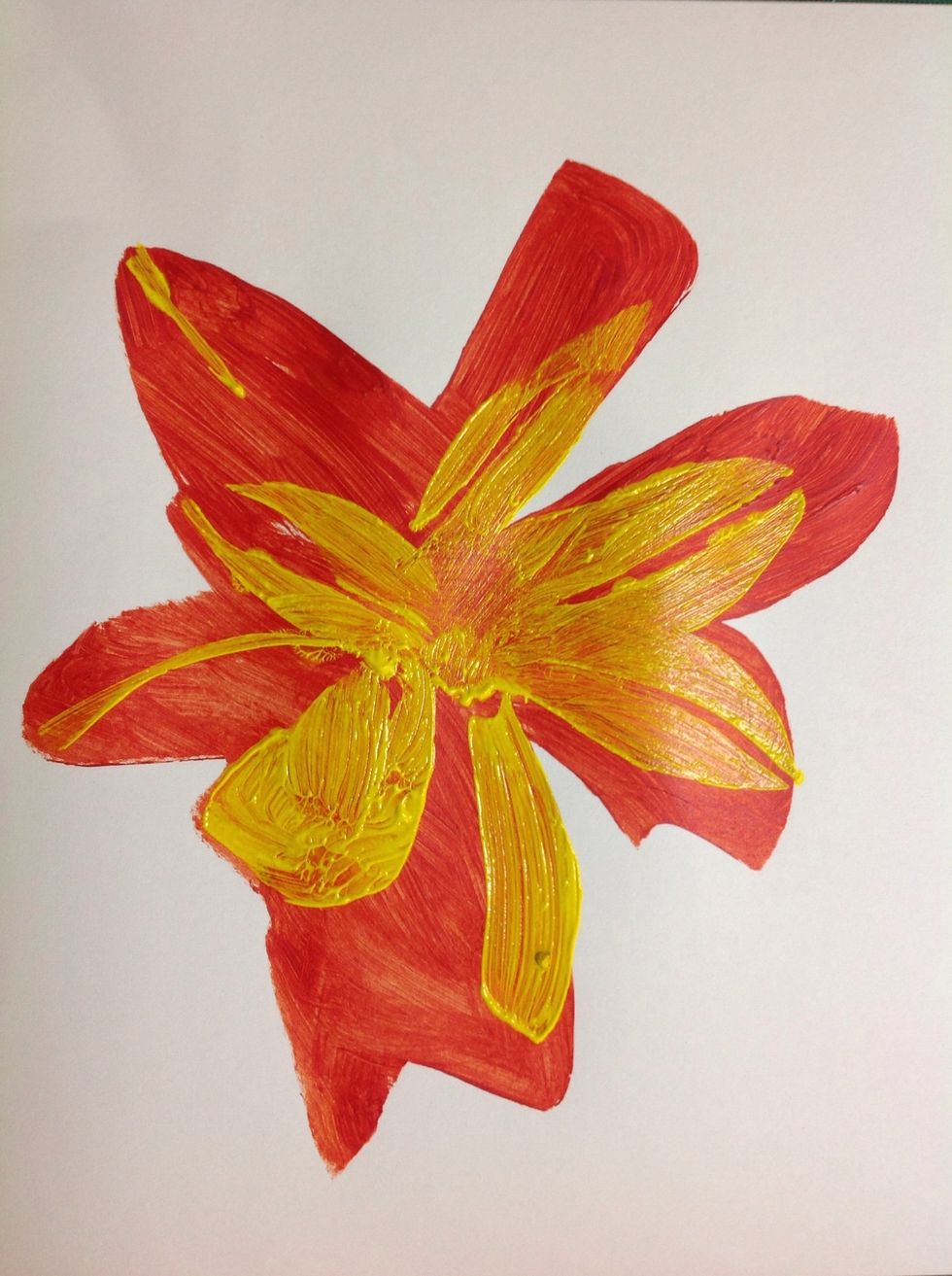 Here is the flower with the second layer. I don't let the paint dry completely as I like the blended look you sometimes get with the prints.