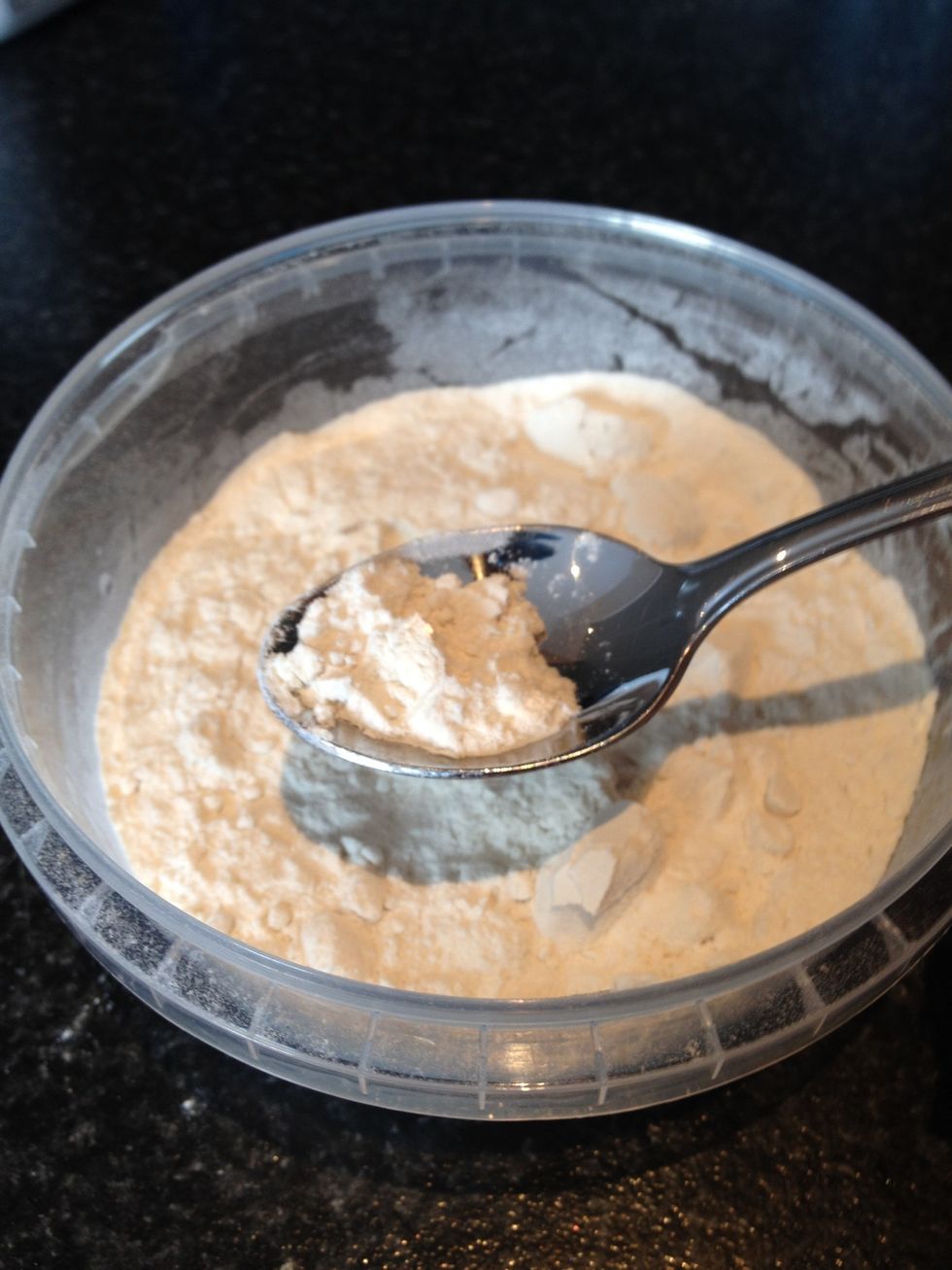 Here is the guar gum. It's a natural thickener. It usually comes in a packet (I store it in a plastic container for convenience) and you will probably find it in the baking aisle of your supermarket.