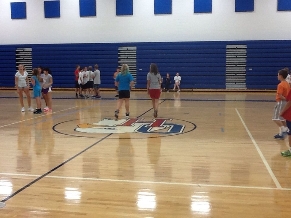 Here is the gym that the teachers instruct in and the kids play games in.