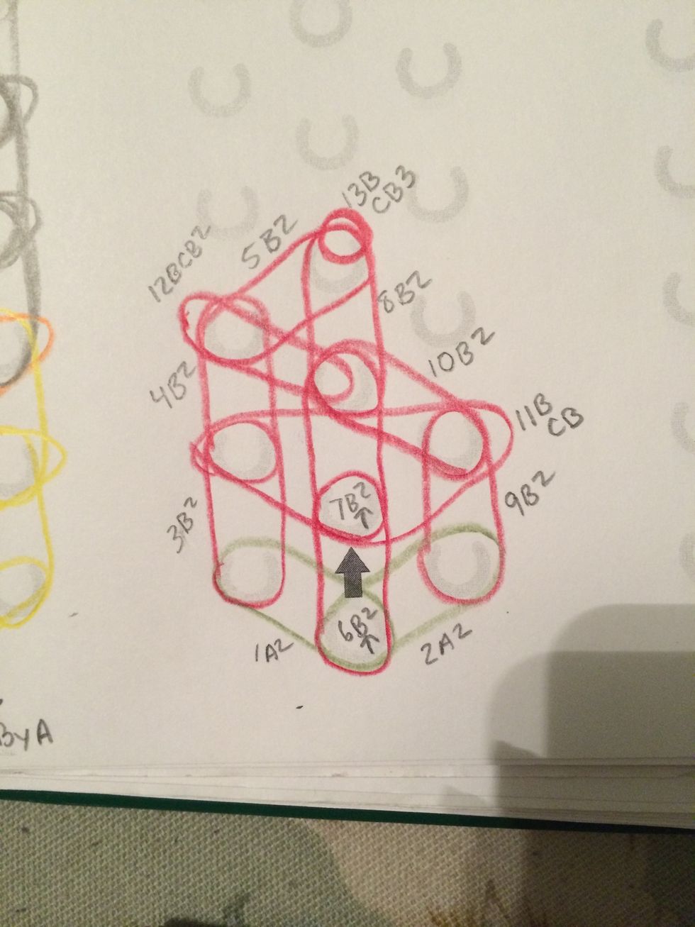 Here is the pattern that we will be using to make the strawberry charm today. The numbers are the orders that we will be placing the bands.