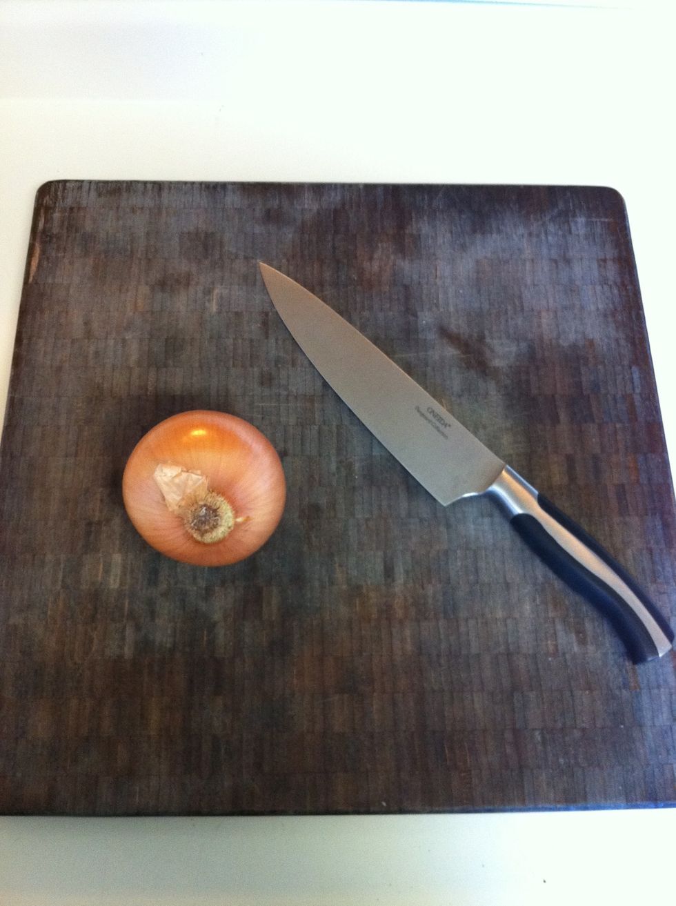Here is the quickest and easiest way to dice an onion. I'm using an 8 inch Chef Knife. Standard cutting tool and a must for any kitchen