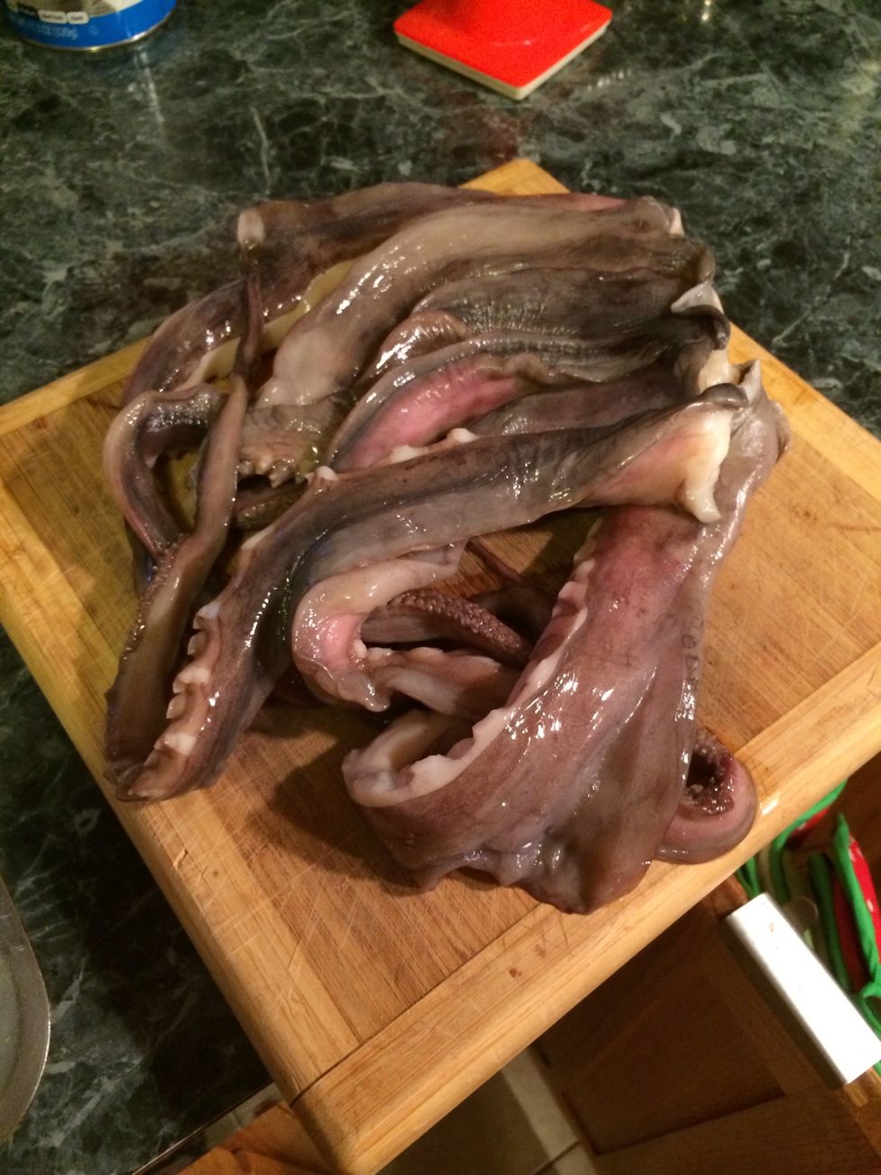 Here is the star of this show octopus. Yum. I purchased this octopus frozen and clean. If buying fresh it must be cleaned so please plan ahead.