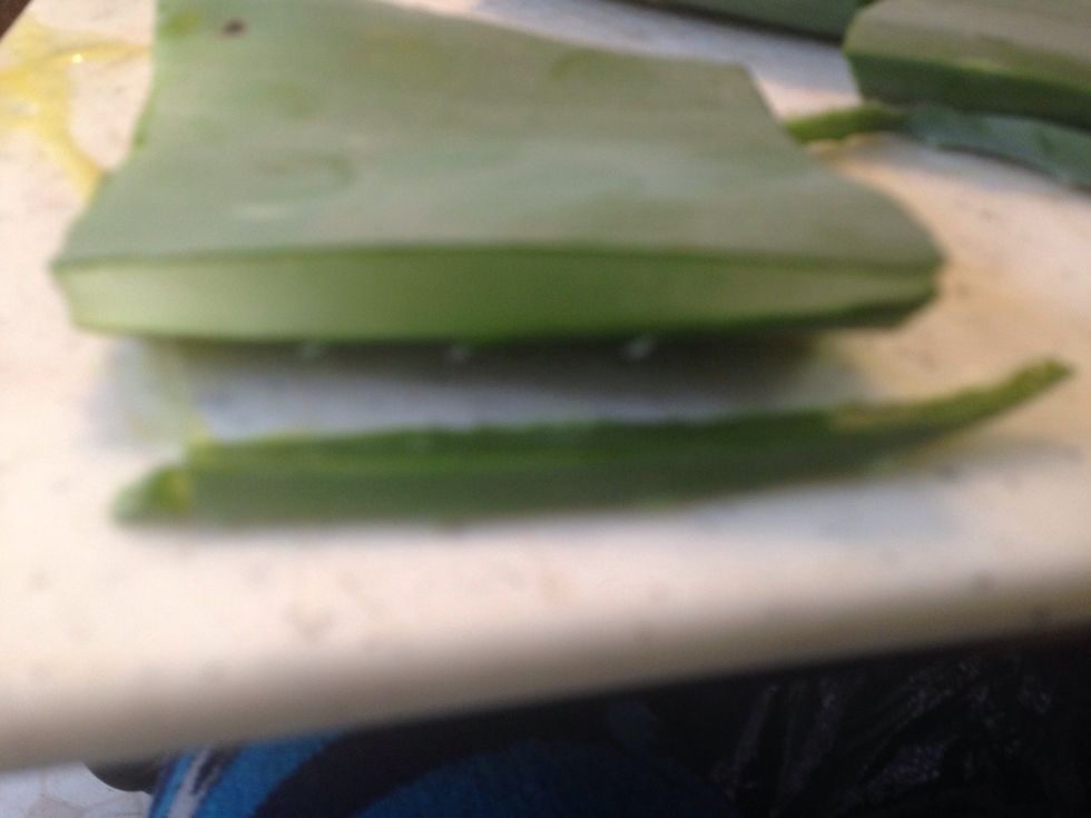 Here is what the aloe leaf looks like after the spiny sides are removed
