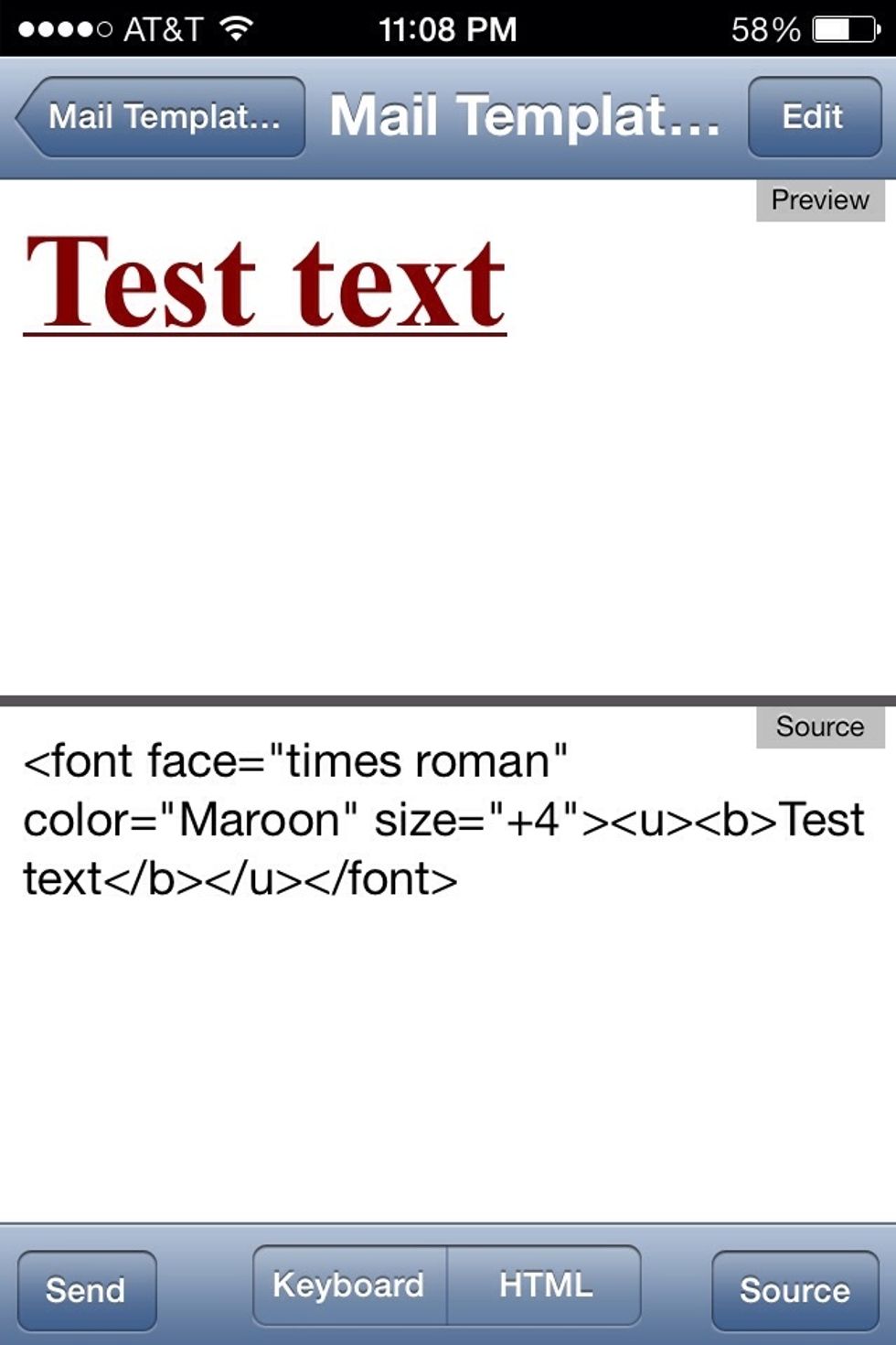 Here it's size +4. I hope you're getting the idea here. Basic HTML code is made of opening and closing tags that affect what's inserted between them.