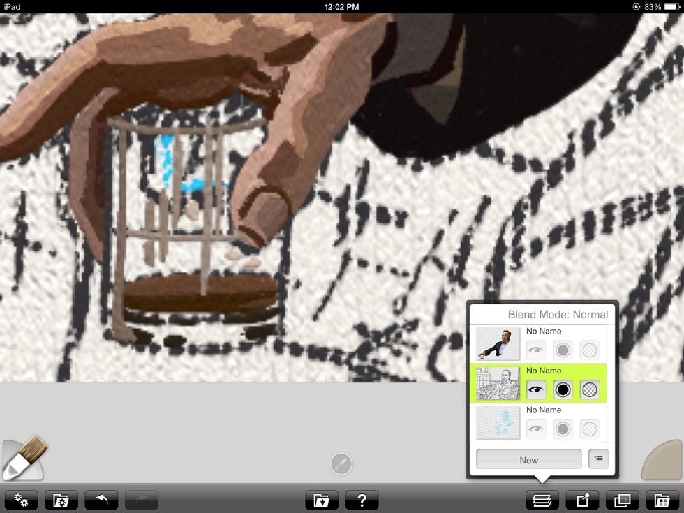 Here's a close up of the hand and his drink. Details are important. Below are my layers.