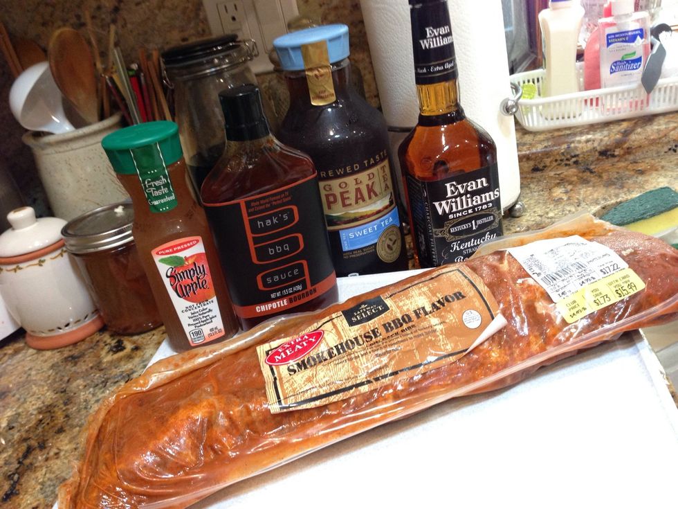 Here's a collection of items I got for this session\u2026 The ice tea is not part of the tutorial, but I mixed it with the bourbon as a refreshing beverage to get drunk with :)