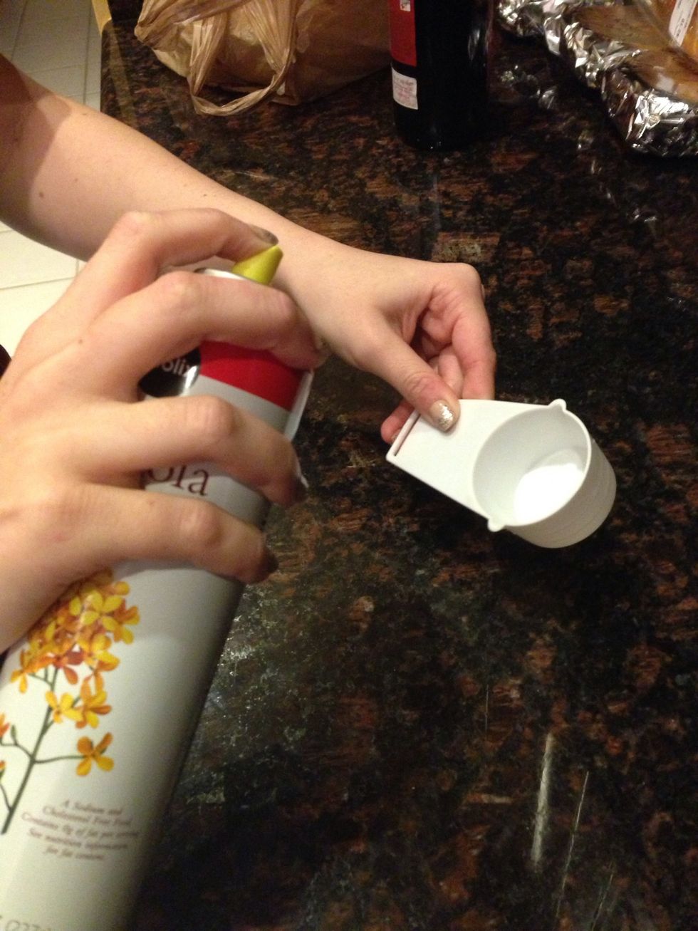 Here's a helpful tip! Before measuring something sticky, such as peanut butter, spray your measuring cup with a bit of nonstick spray. No mess!