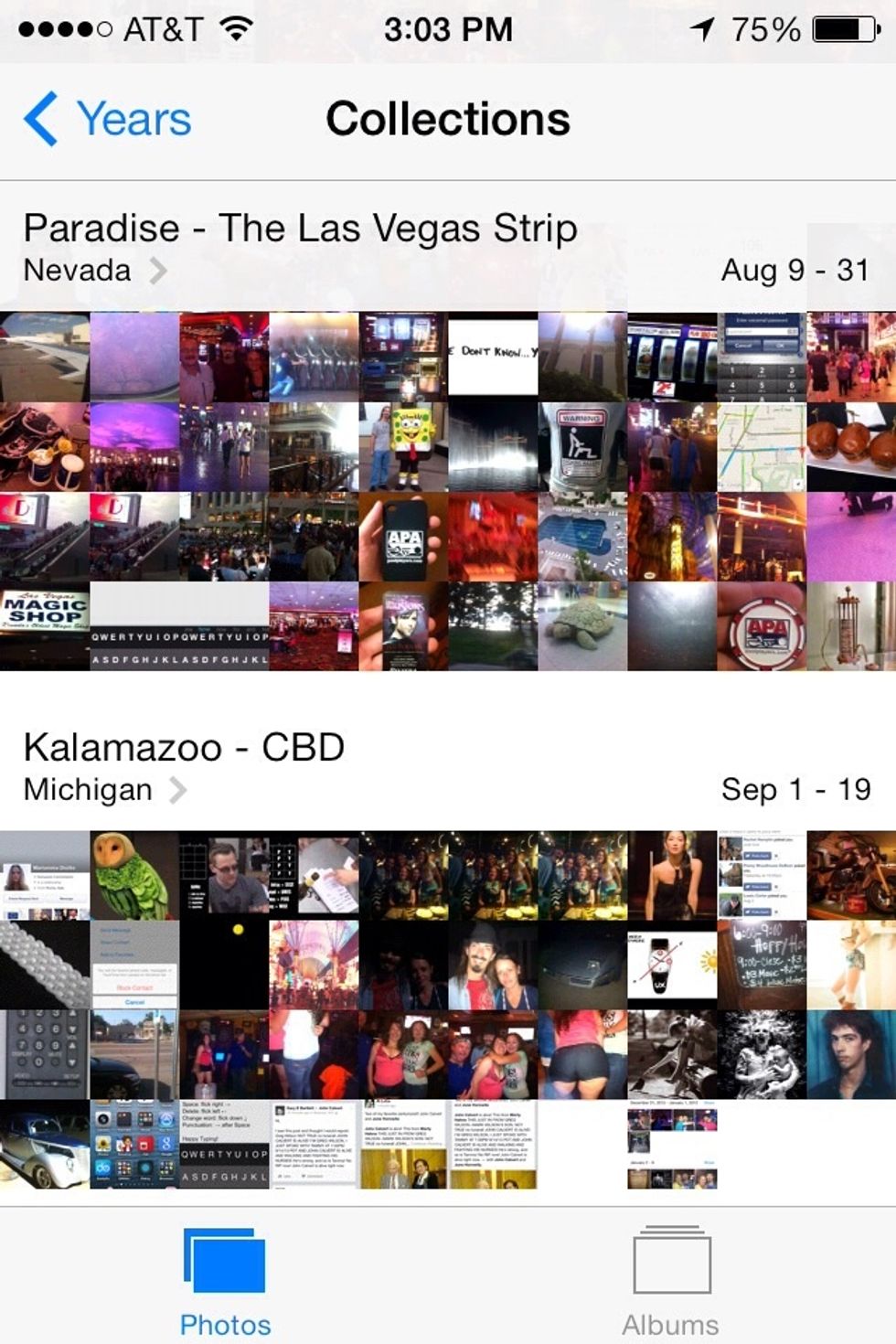 Here's an example. As you can see I spent some time in Las Vegas. All my pictures from that trip are in one section making it very easy to find them.