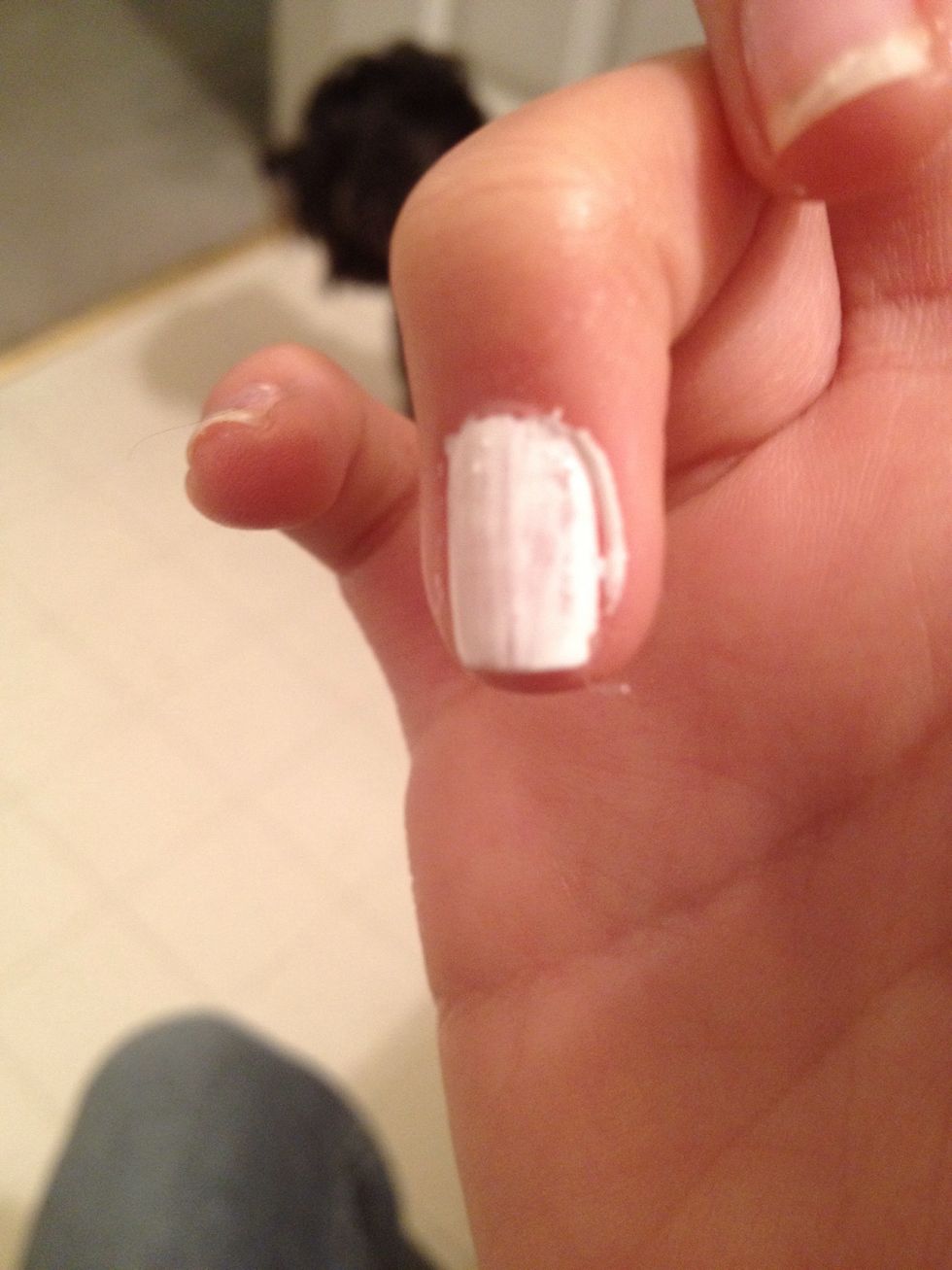 Here's an example of me getting nail polish on my skin. I know I can just clean it up with acetone when I'm done, but it bugs me to do that. Plus I'm a perfectionist and have no patience!