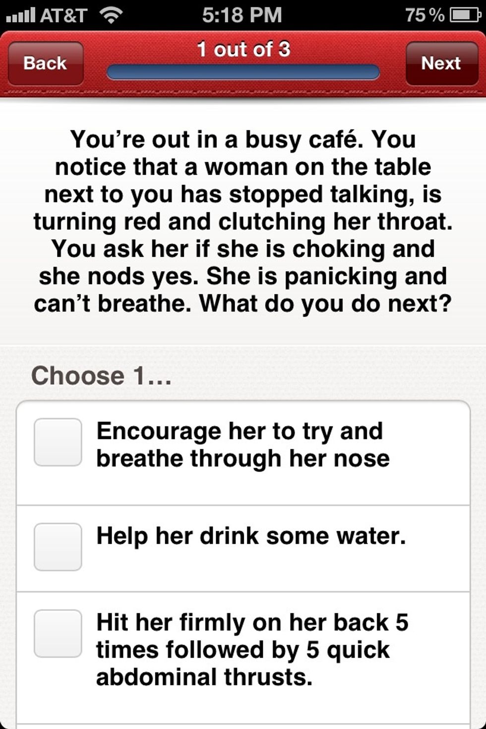 Here's an example of one of the knowledge tests in the app.