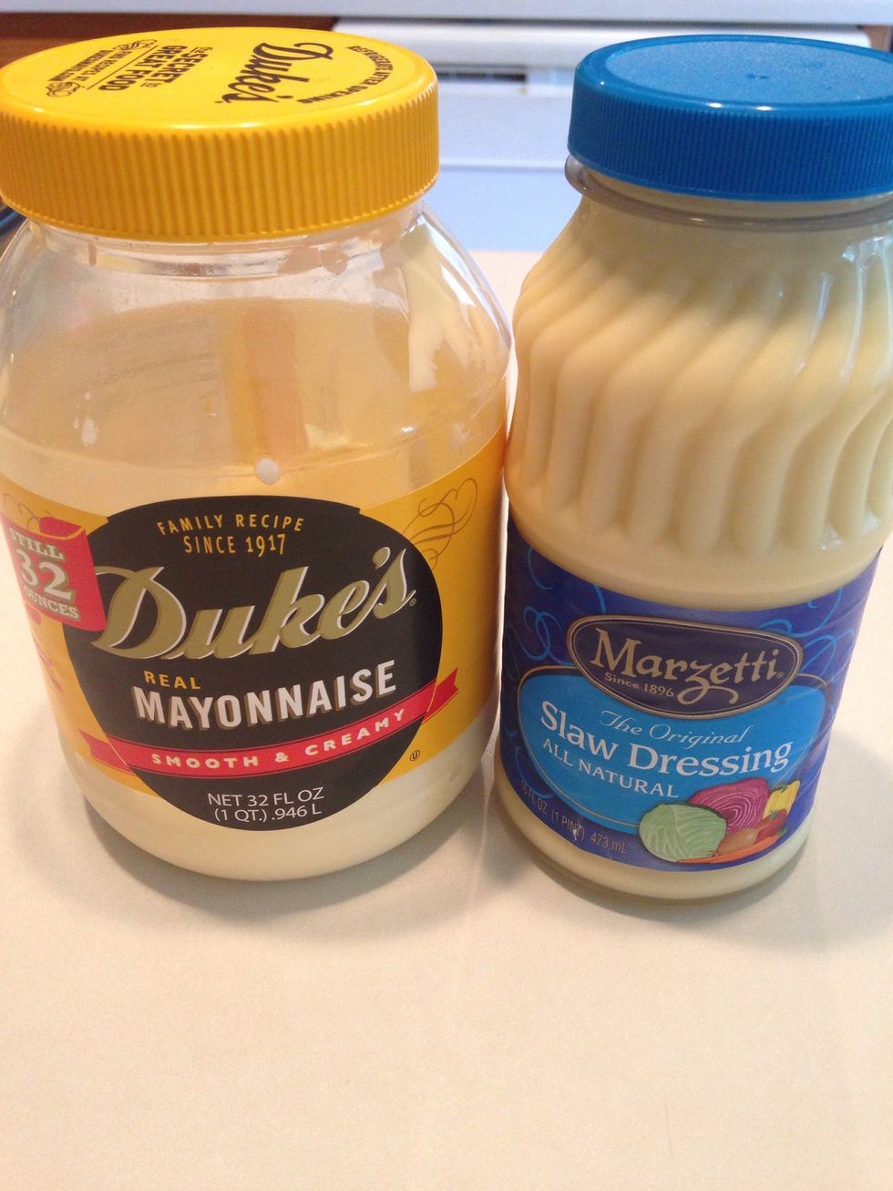 Here's Grandma's secret combo for her macaroni salad:  a mixture of real mayonnaise and Marzetti's coleslaw dressing.  Seriously amazing!