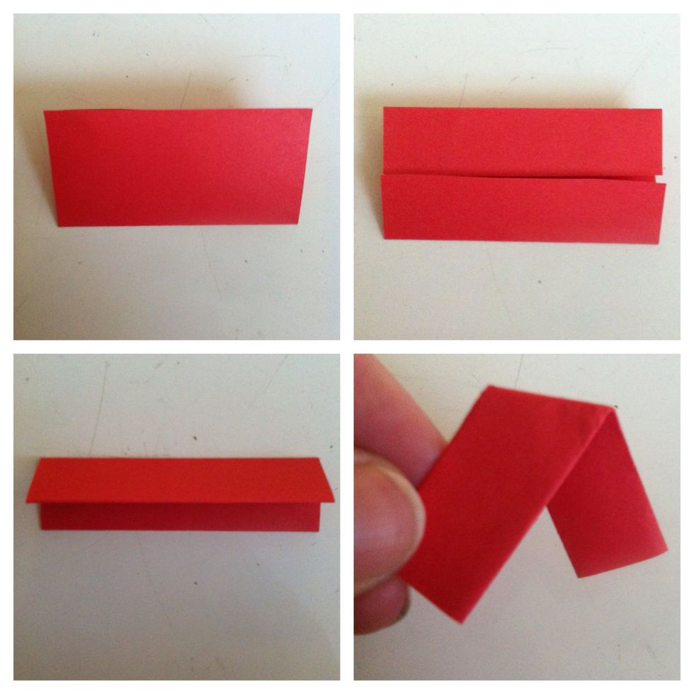 Here's how to make ribbon for the medal. Fold in 1/2 (pic1). Unfold. Fold top & bottom edge to center crease (pic2). Fold in 1/2 (pic3). Bend at a diagonal in middle to get shape shown in pic4.