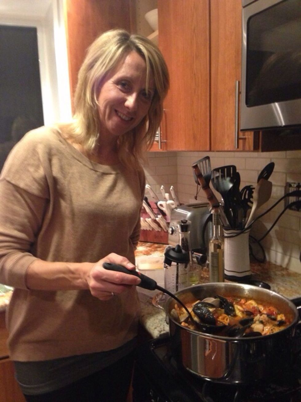 Here's my mom cooking up the Cioppino!