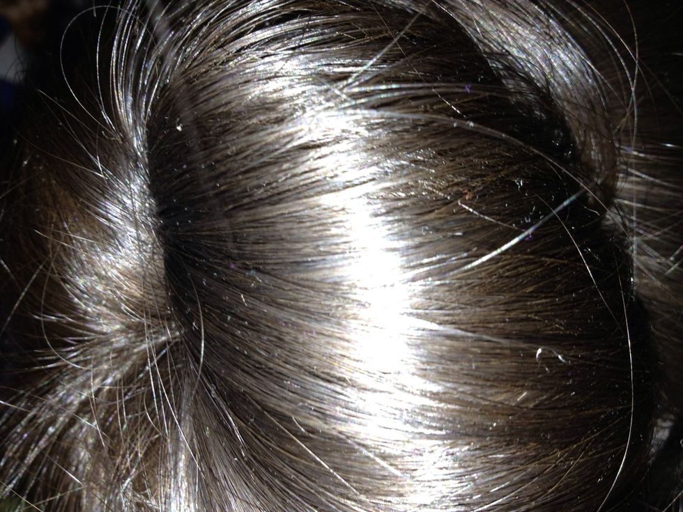 Here's my sock bun, a close up. When doing one, I use moroccan oil to keep my ends inside the bun, and a plus is having the hair smell amazing.