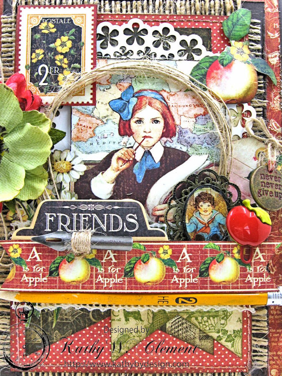 Here's one more look at the details of the card. Now we will finish the outside with ribbon, burlap bow and Petaloo flowers.