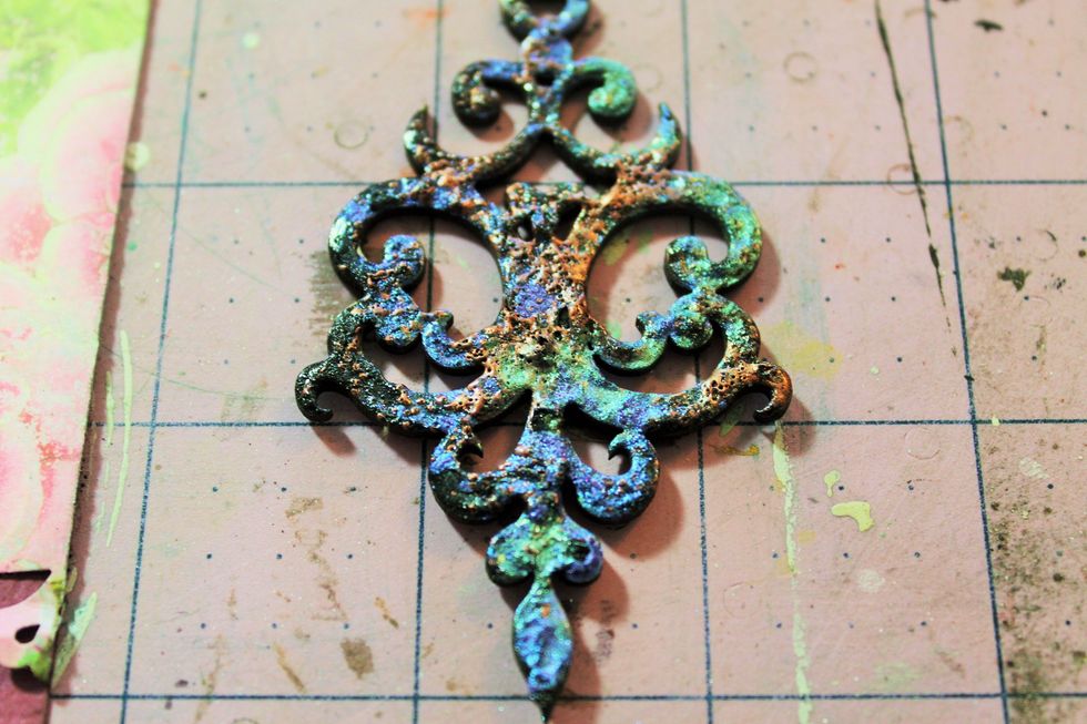 Here's one with the teal and purple mica powders mixed with the bronze embossing powders.