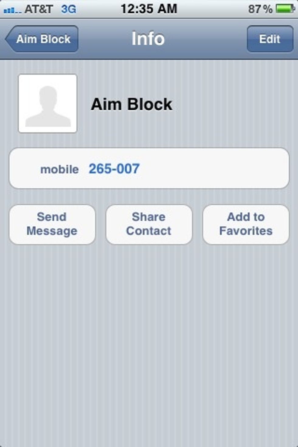 Here's the Block number to AIM. I suggest you add it to your contact under the name AIM Block so you'll be able to use it any time you wish. So 265007 is the block number.